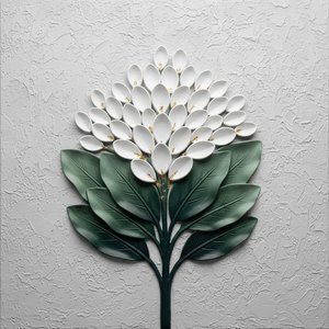 Ethereal Radiance: A Monumental Study Of Gilded Flora And Textured Serenity — David Moreau, Plaster & Texture Art
