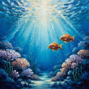 Golden Radiance Amidst The Eternal Depths Of A Serene Azure Abyss — Christian Noiret