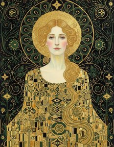The Gilded Nimbus: An Icon Of Verdant Transcendence — Jacques Villedieu, Art Nouveau (symbolism / Golden Phase)