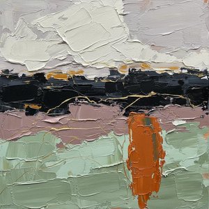 Stratified Horizon Of Sage And Shadow With A Singular Burnt Orange Totem — Christian Noiret, Contemporary Abstract