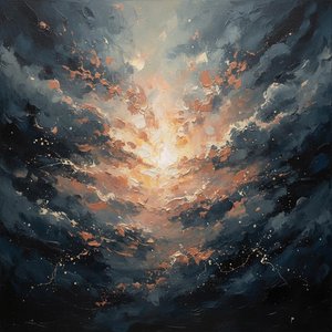 Celestial Radiance Breaking Through The Primordial Chaos Of Indigo Shadows — Christian Noiret