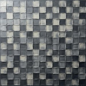 Monolithic Grayscale Tesselation: A Sculptural Study In Rhythmic Impasto And Shadowed Geometry — David Moreau, Contemporary Abstraction