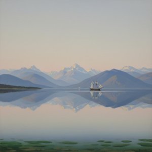 Ethereal Stillness: The Silent Passage through Glacial Mirrors