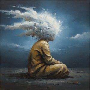 Ephemeral Architecture of a Melancholic Mind in Deep Indigo and Ochre