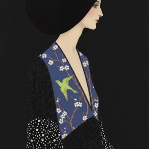 Lime Green Bird And Midnight Blue Blossoms On Porcelain Skin — Valentin Laurent De Courcey