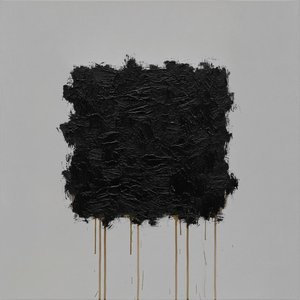 Obsidian Weight Amidst Descending Ochre Traces — David Moreau