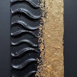 Fragmented Gilded Horizon Amidst Rhythmic Waves Of Obsidian Impasto And Liquid Shadow — David Moreau