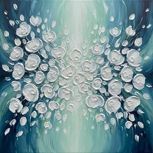 Radiant Emergence: A Sculptural Symphony Of Deep Teal And Luminous White Impasto — Christian Noiret, Contemporary Abstract Painting