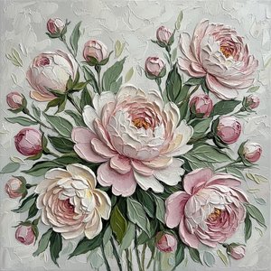 Eternal Bloom In Sculptural Relief: A Singular Study Of Muted Peony Grace — David Moreau, Contemporary Abstract