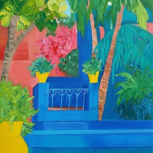 Azure Tropics: An Expressive Impasto Study Of Vibrant Flora And Architectural Light — Laurent Cartier, Celebratory Abundance Pop