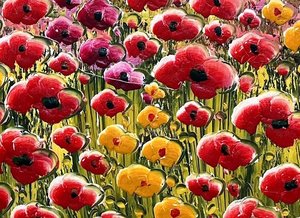 Impressionist Poppy Field And Coastal Village