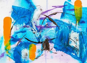 Celestial Kineticism: An Explosive Symphony Of Cobalt Arcs And Radiant Amber Splendor — Christian Noiret, Contemporary Abstract
