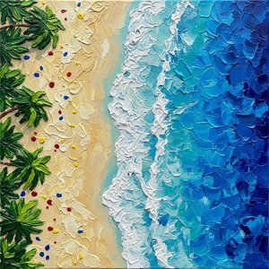 Emerald Shoreline And Rhythmic Azure Tides In Sculptural Impasto Relief — David Moreau