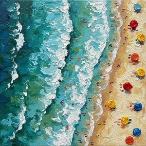 Rhythmic Tides Of Ochre And Teal With Vibrant Primaries In Heavy Impasto — David Moreau, Contemporary Abstract