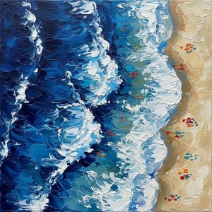 Rhythmic Surge Of Ultramarine Tides In A Singular Impasto Shoreline Masterpiece — David Moreau, Contemporary Abstract