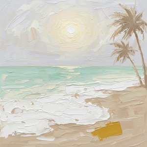 Ethereal Shoreline In Mint And Cream: A Singular Study Of Luminous Coastal Serenity — David Moreau