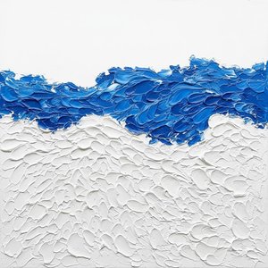 Cerulean Horizon: A Monumental Study In Sculptural White And Cobalt Impasto — David Moreau