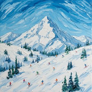 Eternal Summit: A Monumental Impasto Study Of Alpine Majesty And Swirling Skies — David Moreau, Contemporary Abstraction