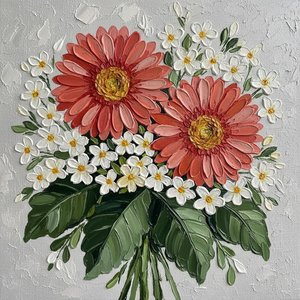 Radiant Coral Bloom: A Monumental Impasto Study In Tactile Organic Harmony — David Moreau, Plaster & Texture Art