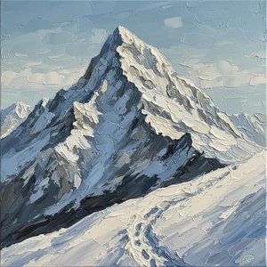 Monolithic Ascent: A Singular Study Of Frozen Shadows And Eternal Alpine Majesty — David Moreau, Contemporary Abstract