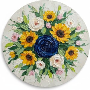 Celestial Bloom: A Sculptural Tondo Of Midnight Indigo And Radiant Golden Petals — Laurent Delcourt
