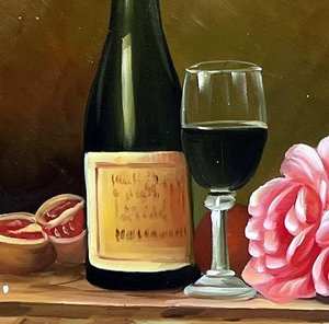 Baroque Roses And Red Wine Still Life