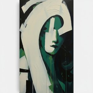 Fragmented Echoes In Forest Green And Cream: A Monumental One-of-one Masterpiece — Laurent Fabre, Neo-abstract Art