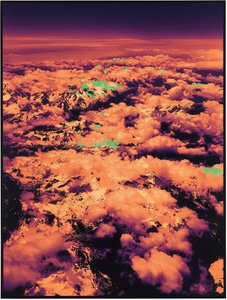 Ethereal Zenith: A Monumental Study Of Violet Clouds And Golden Mountain Peaks — Caroline Pelletier