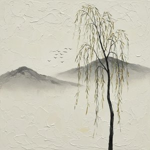 Whispers Of The Weeping Willow Amidst A Silent Monochromatic Mountain Mist — Laurent Garnier