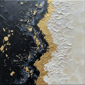 Fragmented Gold Veins Amidst A Monumental Void Of Obsidian And Sculptural Light — David Moreau, Plaster & Texture Art