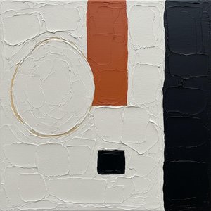 Monolithic Echoes In Burnt Orange And Obsidian Within A Textured White Void — David Moreau