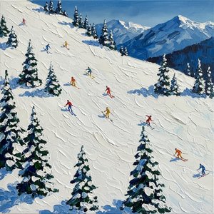 Solitary Descent Through Azure Peaks And Textured Alpine Slopes In Impasto White — Christian Noiret, Contemporary Abstraction