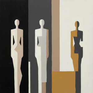 Triptych Of Silhouettes: Measured Forms Against Structured Neutrality In One Edition — Christian Noiret, Contemporary Abstract Painting