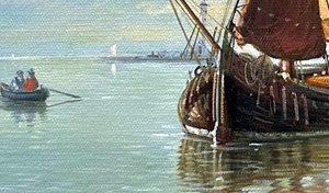 Moored Sailing Vessels Near The Hoofdtoren Of Hoorn