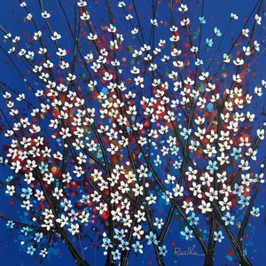 Celestial Radiance: An Ethereal Expansion Of Midnight Blue And Radiant White Blossoms — Yann Lambert