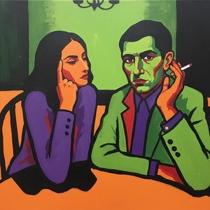 Chromatic Shadows Of A Silent Encounter In Acid Green And Deep Purple — Caroline Pelletier