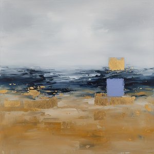 Fragmented Horizon Of Gilded Ochre And Deep Indigo In A Singular Masterpiece — Laurent Fabre, Neo-abstract Art