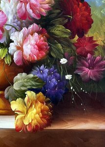 Romantic Floral Still Life In Golden Vase