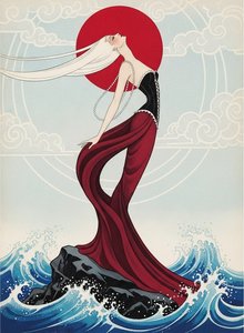 Crimson Moon Over Arching Silhouettes And Midnight Tides — Valentin Laurent De Courcey