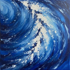 Celestial Vortex In Midnight Blue: A Monumental Study Of Fluid Motion And Light — Christian Noiret
