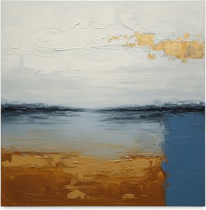 Ethereal Horizon In Ochre And Cerulean: A Monumental Study Of Textured Light — Laurent Fabre, Neo-abstract Art