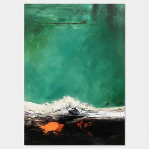 Ethereal Emerald Void Over Fractured Earth And Molten Core Monolith — Christian Noiret, Contemporary Abstract Painting