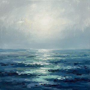 Ephemeral Veil Over Indigo Depths: A Study In Atmospheric Resonance — Christian Noiret, Contemporary Abstract Painting