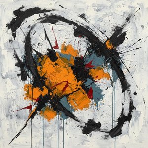 Orbital Resonance In Crimson And Amber: A Singular Expression Of Kinetic Energy — Laurent Lefèvre, Abstract Expressionism