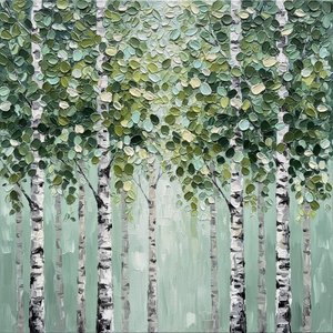 Ethereal Silence Of The Silver Birch In A Mist Of Sage And Charcoal — David Moreau, Contemporary Abstraction