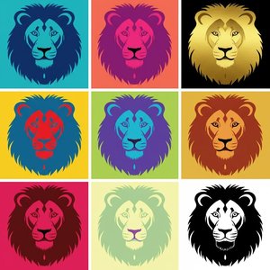 Chromatic Sovereignty: A Monumental Grid Of Nine Radiant And Primal Lion Essences — Élise Muller, Repetition With Variation Pop