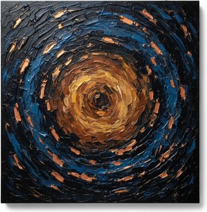 Celestial Vortex In Midnight Blue And Gilded Ochre, A Singular Impasto Masterpiece — David Moreau, Plaster & Texture Art