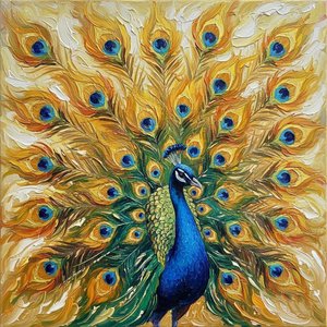 Radiant Gilded Plumage: A Monumental Study In Azure And Golden Light — Christian Noiret