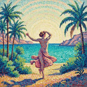 Luminous Solitude: An Azure Reverie In Pointillism — Océane Faubert, Neo-impressionism