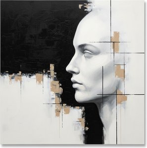 Fragmented Soul In Monochromatic Silence With Ochre Geometric Intersections — Laurent Fabre, Neo-abstract Art (modern Abstract Compositions)